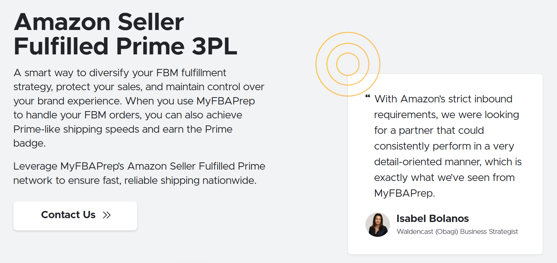 MyFBAPrep Seller Fulfilled Prime web page