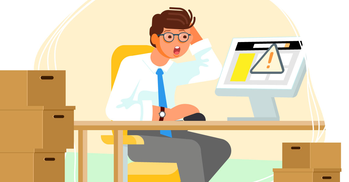 Man with error on computer