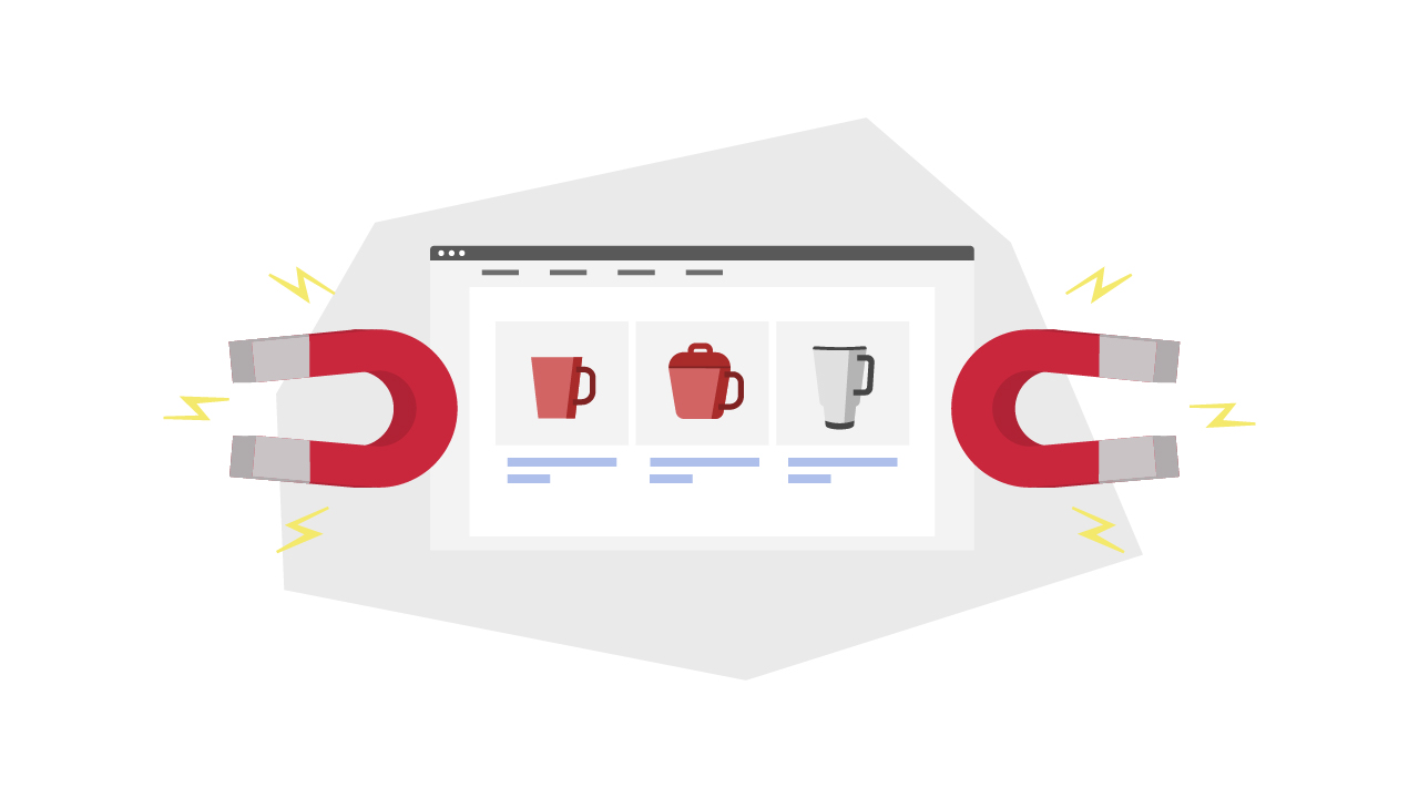 coffee mugs displayed in a browser and magnets