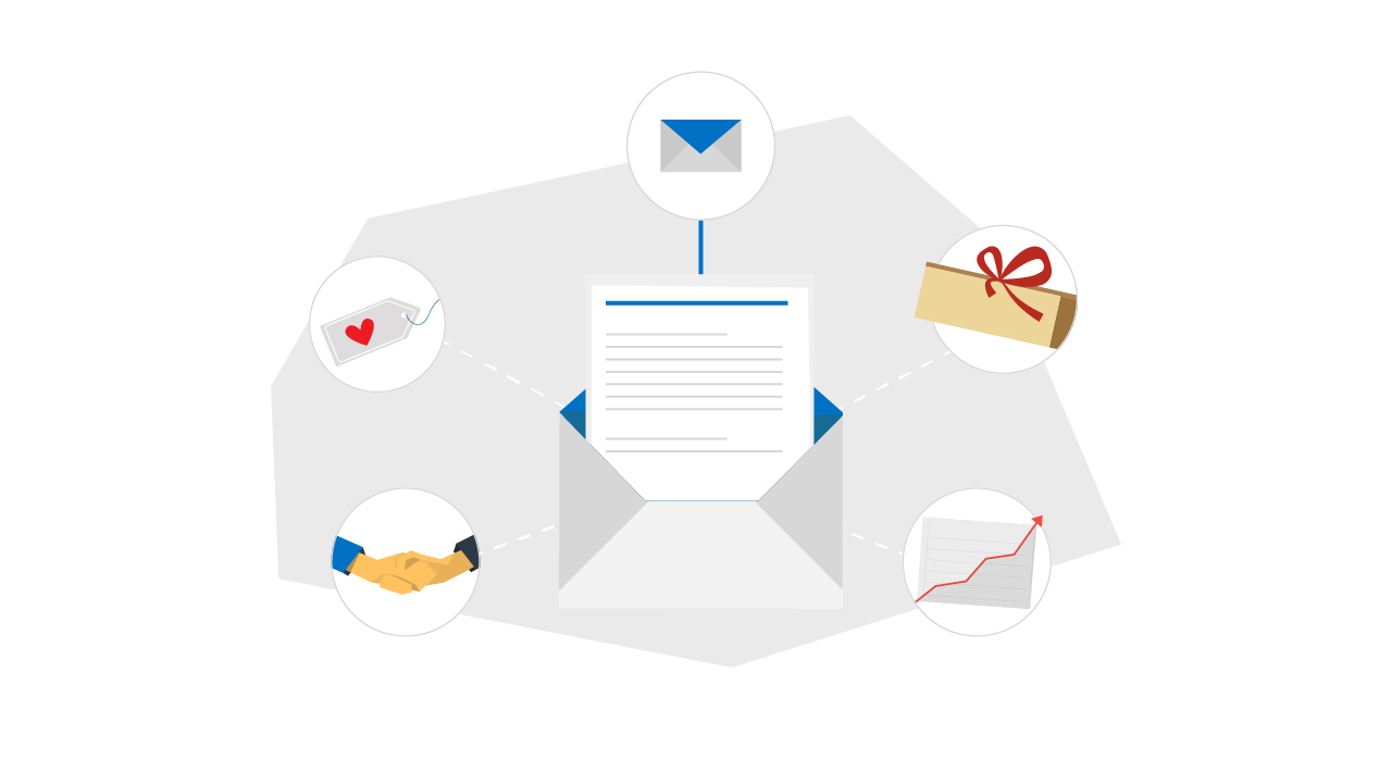 an envelope surrounded by ecommerce icons