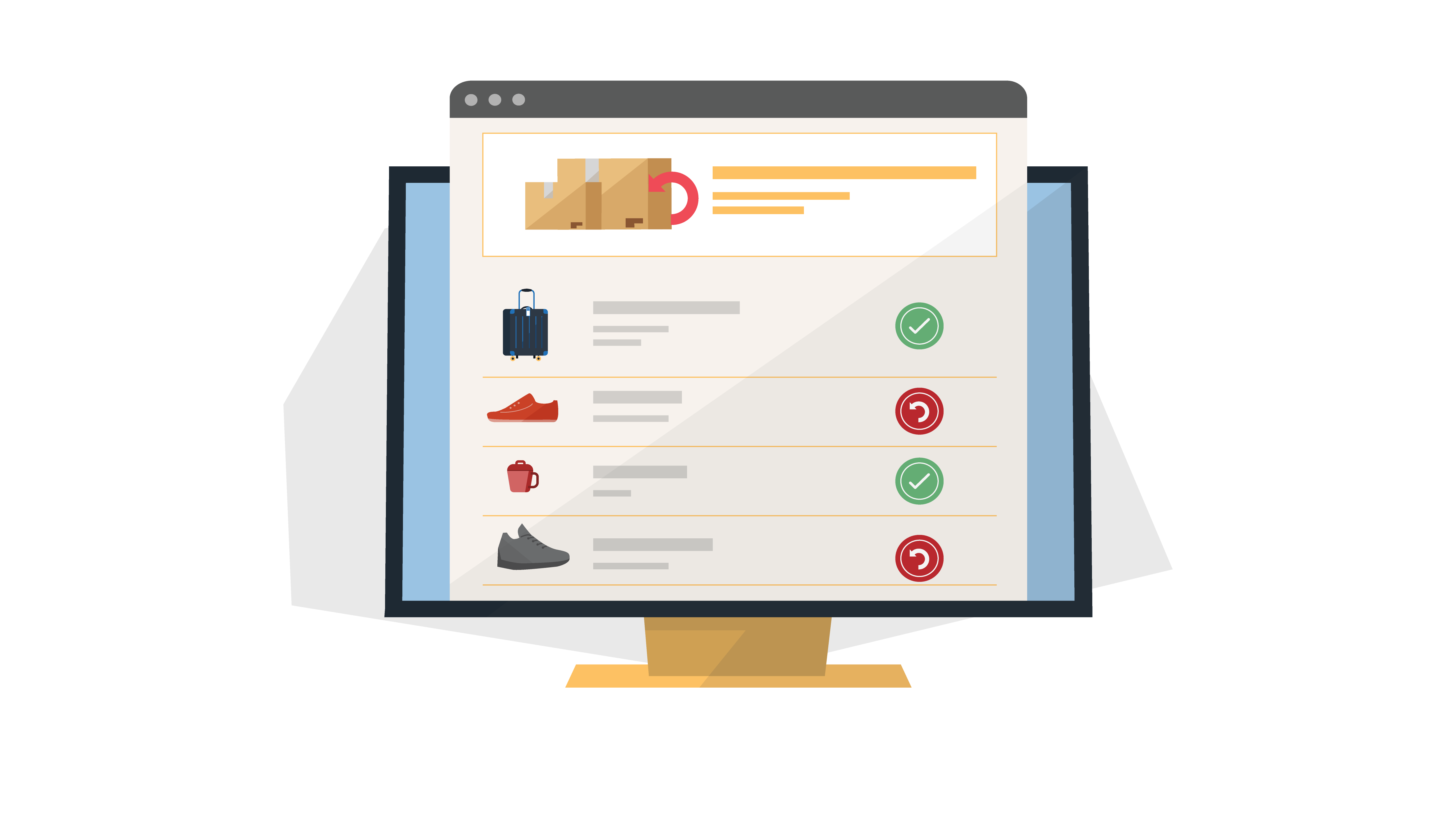ecommerce products with return icons next to them