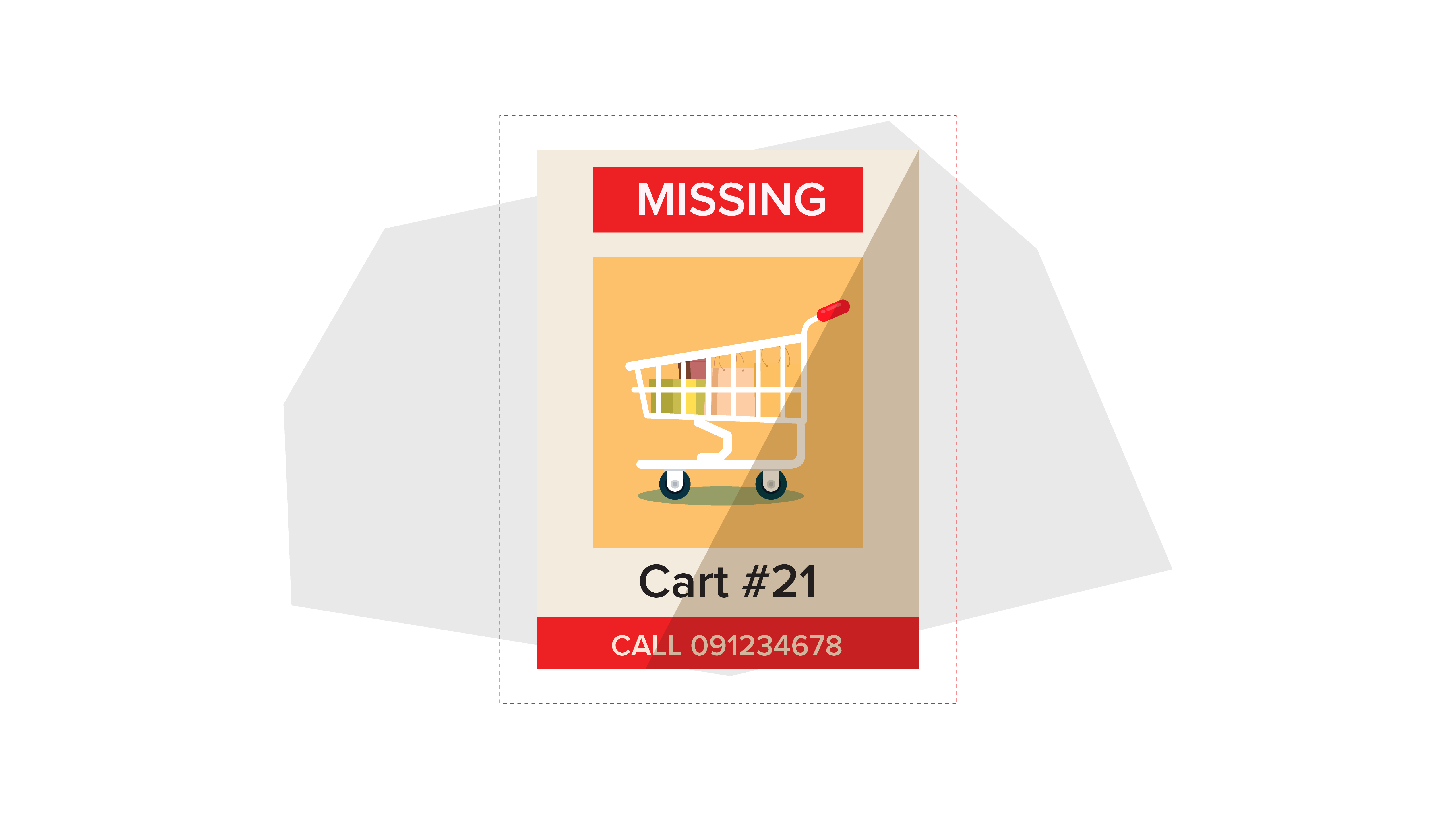 a missing poster with a shopping cart on it