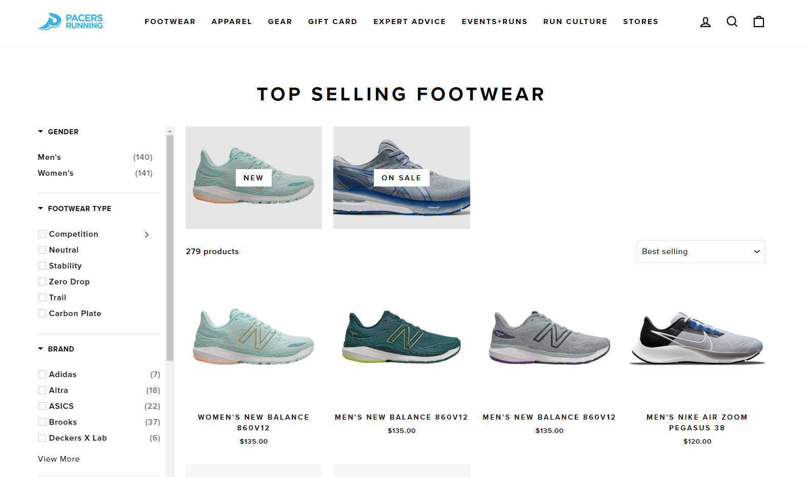 pacers running footwear screenshot