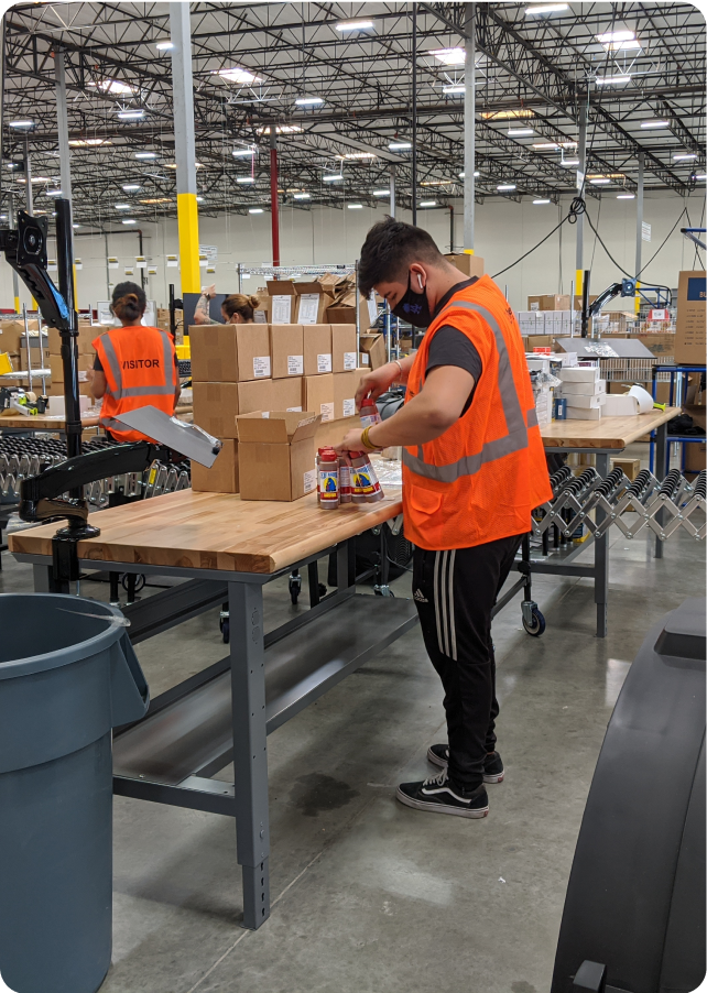 Packing boxes in warehouse