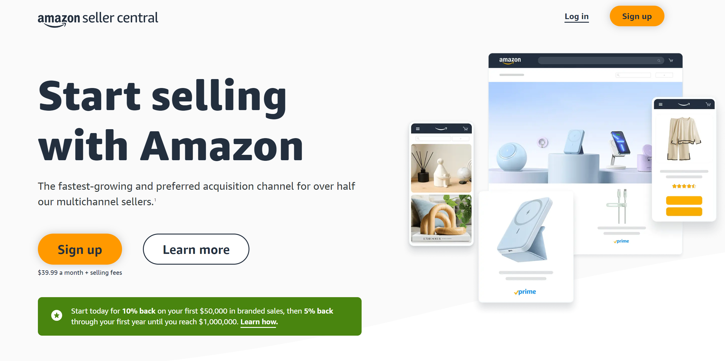 Start selling with Amazon web page